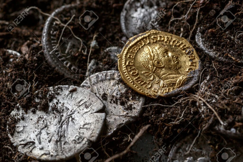 a treasure of roman gold and silver coins trajan decius ad 249 251 av aureus ancient coin of the