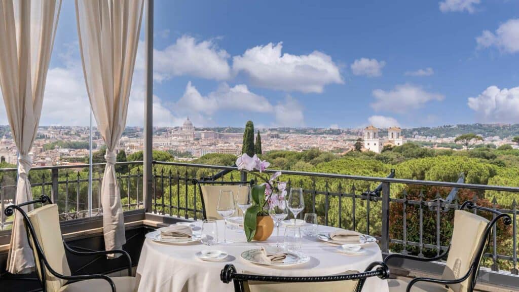 A hidden courtyard in rome offers the perfect romantic honeymoon dinner.