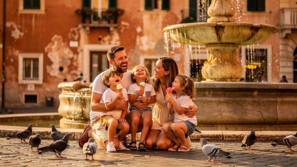 Happy family Rome Tours Golf Cart