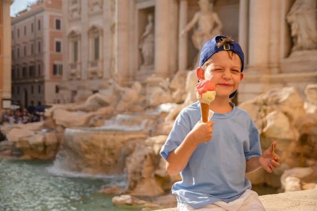 Kids enjoying gelato in piazza navona
