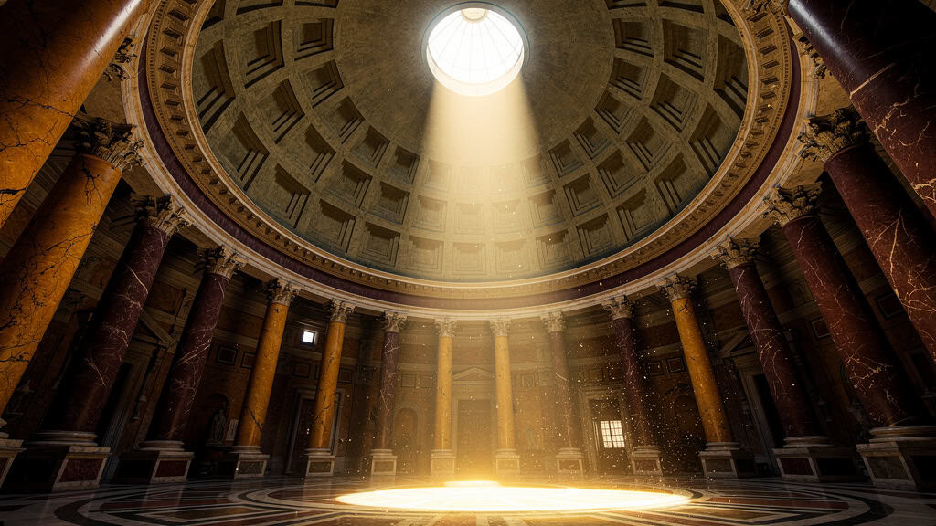 Pantheon dome with sunlight streaming through oculus
