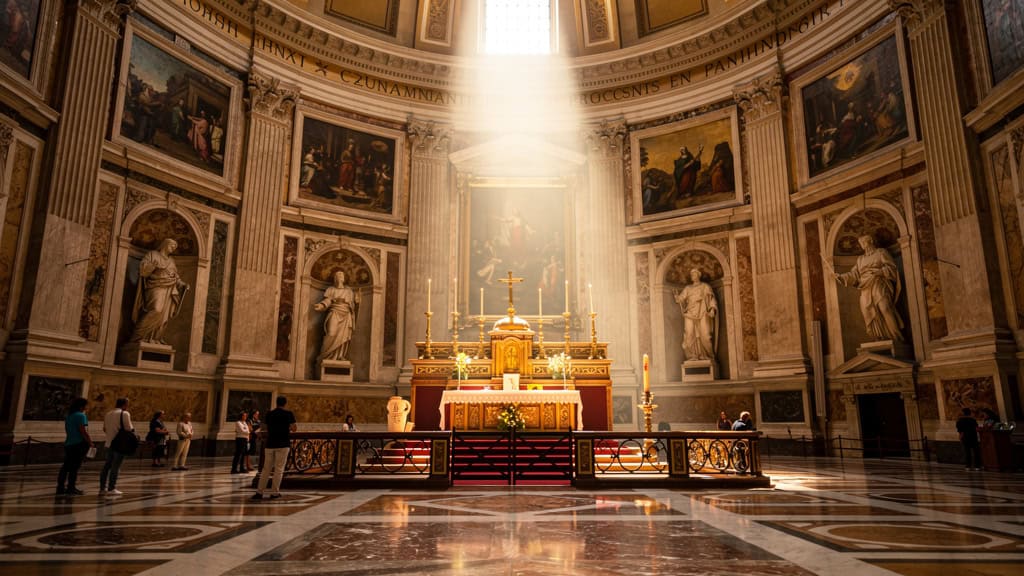 Pantheon interior showing Christian altar and sacred space