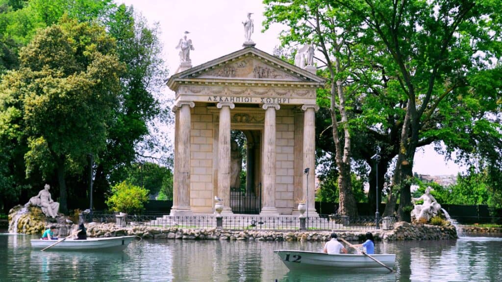 Romantic boat ride in villa borghese gardens