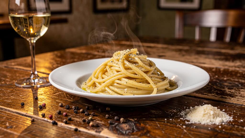 Traditional cacio e pepe pasta dish
